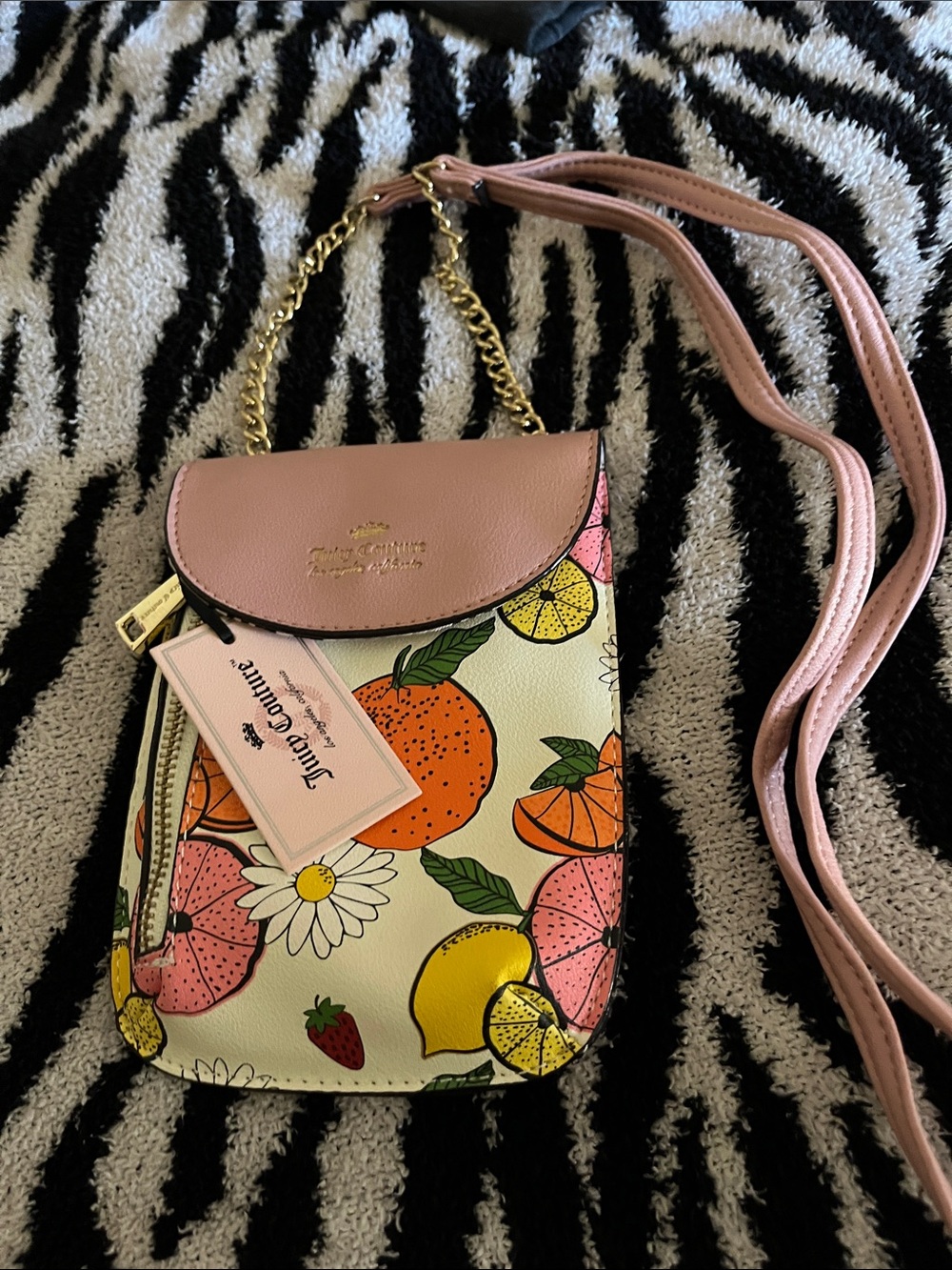 Juicy Couture Pink Citrus Print Crossbody Phone Bag